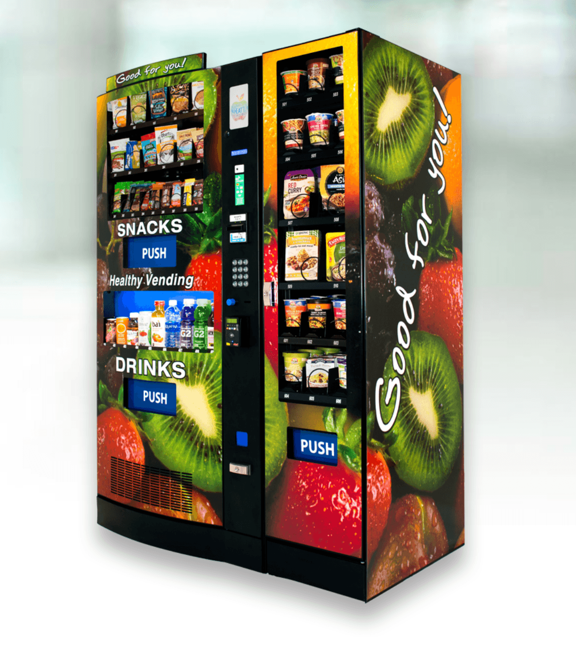 Modern Healthy Vending Machine with fresh fruit graphics
